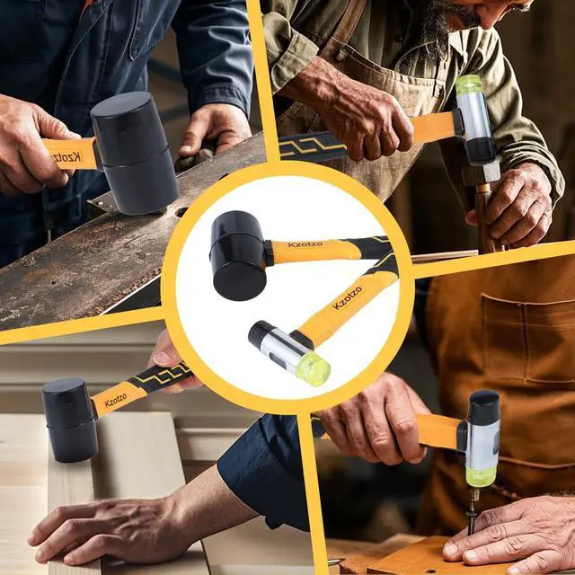 Alt view image 7 of 7 - 2-Piece Rubber Mallet Hammer Set, 8oz Rubber Hammer Mallet & 25mm Double-Faced Soft Mallet, Shockproof Fiberglass Handle with Cushion Grip, Damage-Free to Floor, Tile, Crafts