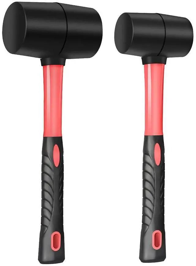 Main image of Fiberglass Handle Rubber Mallet Hammer Set without Damage,2 Packs | Includes 8 OZ and 16 OZ, Soft Blow Tasks for Flooring, Tent Stakes, Woodworking, Camping