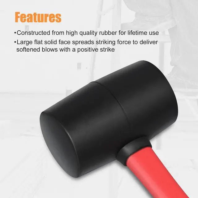 Alt view image 3 of 6 - Fiberglass Handle Rubber Mallet Hammer Set without Damage,2 Packs | Includes 8 OZ and 16 OZ, Soft Blow Tasks for Flooring, Tent Stakes, Woodworking, Camping