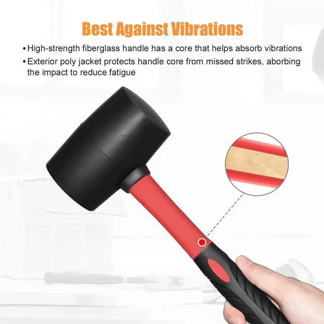 Alt view image 5 of 6 - Fiberglass Handle Rubber Mallet Hammer Set without Damage,2 Packs | Includes 8 OZ and 16 OZ, Soft Blow Tasks for Flooring, Tent Stakes, Woodworking, Camping