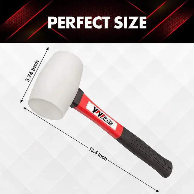 Alt view image 2 of 7 - Rubber Hammer, 16oz rubber mallet With fiberglass Handle,white