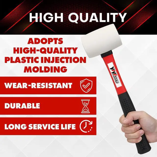 Alt view image 3 of 7 - Rubber Hammer, 16oz rubber mallet With fiberglass Handle,white