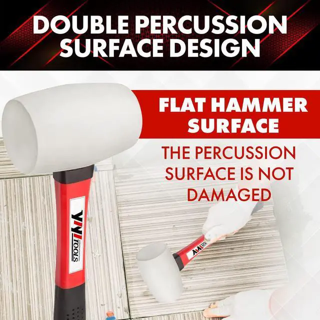 Alt view image 4 of 7 - Rubber Hammer, 16oz rubber mallet With fiberglass Handle,white