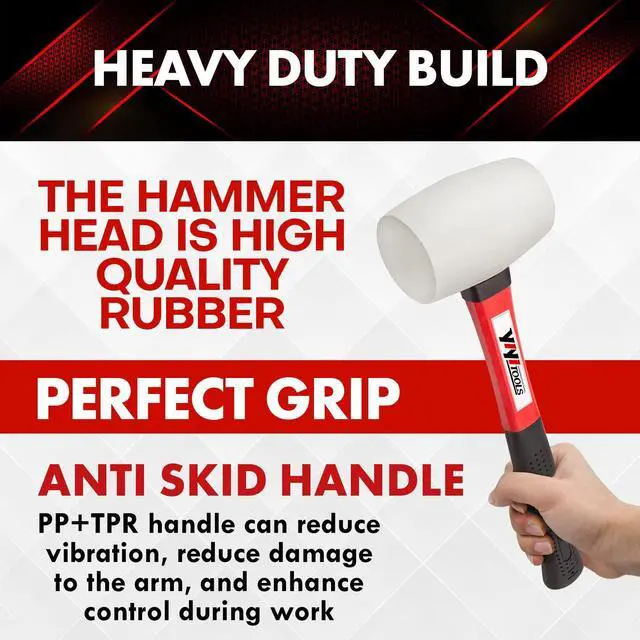 Alt view image 5 of 7 - Rubber Hammer, 16oz rubber mallet With fiberglass Handle,white