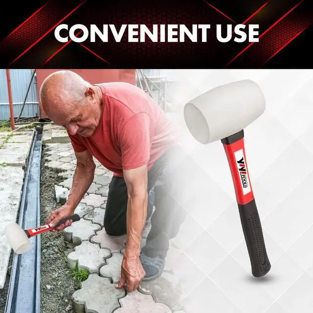 Alt view image 6 of 7 - Rubber Hammer, 16oz rubber mallet With fiberglass Handle,white