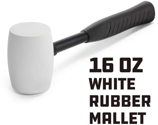 Alt view image 2 of 6 - Powerbuilt 16-Ounce Rubber Mallet Hammer, Non-Slip Steel Handle Hand Tool, White - 648336