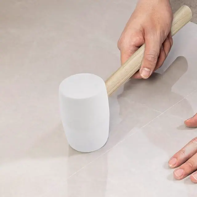 Alt view image 3 of 6 - Rubber Mallet - 12 oz Anti-Slip Wooden Handle Soft Double Face White Rubber Head Mallet for DIY, Tile Setting, Laminate Flooring Installs & More