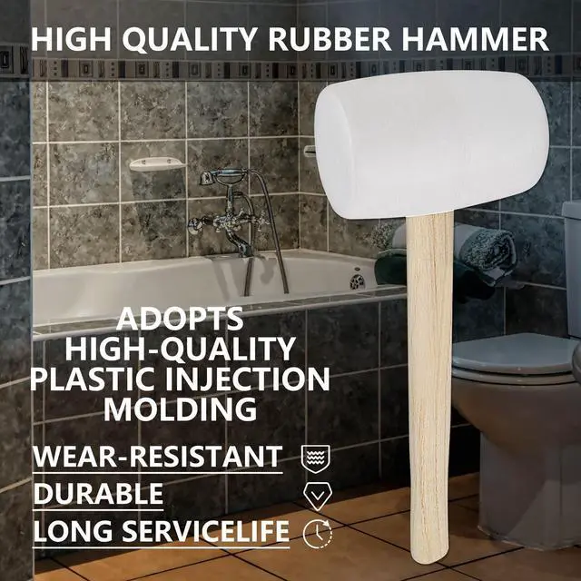 Alt view image 4 of 6 - Rubber Mallet - 12 oz Anti-Slip Wooden Handle Soft Double Face White Rubber Head Mallet for DIY, Tile Setting, Laminate Flooring Installs & More