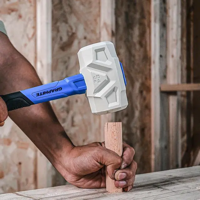 Alt view image 4 of 4 - Rubber Mallet Hammer 16 OZ White Rubber Hammer with Solid Head, Double-faced Mallets for Flooring, Woodworking, Camping, Automotive 0319