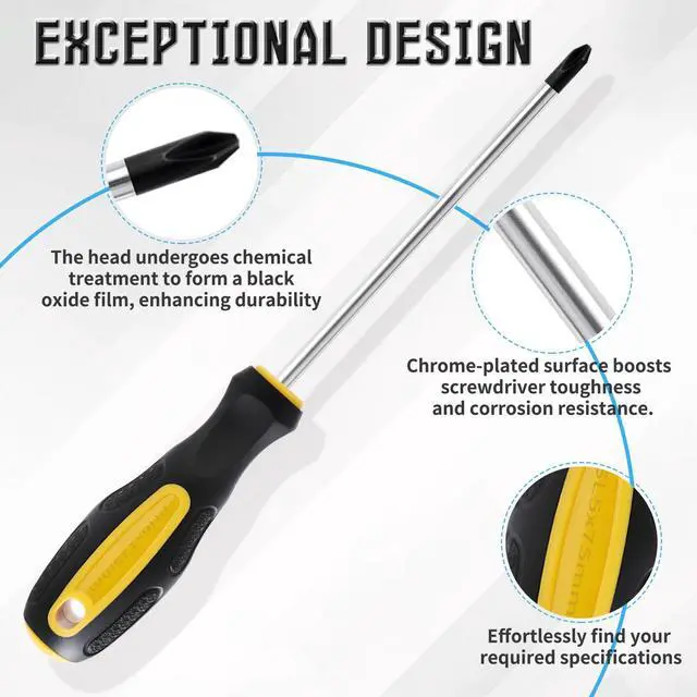 Alt view image 3 of 6 - Ph2 x 5 Inch Phillips Screwdriver, Magnetic Tip | Cross Head Screwdriver, Magnetic Extended Screwdrivers, with Round Shaft Non Slip Comfortable Handle, #2 x 125mm