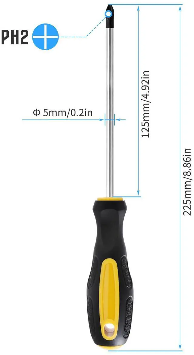 Alt view image 2 of 6 - Ph2 x 5 Inch Phillips Screwdriver, Magnetic Tip | Cross Head Screwdriver, Magnetic Extended Screwdrivers, with Round Shaft Non Slip Comfortable Handle, #2 x 125mm