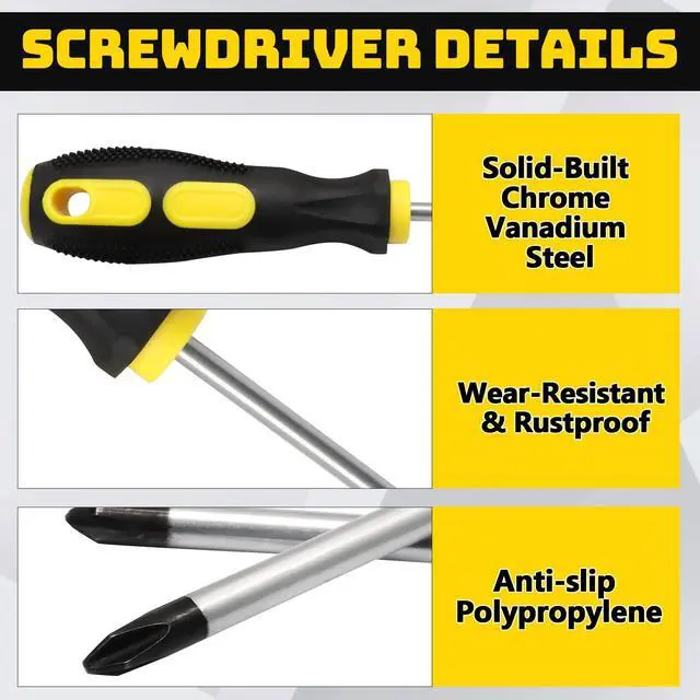Alt view image 4 of 7 - 5 Pcs Phillips Screwdriver Set with Magnetic Tips | Standard & Precision Sizes, Soft Ergonomic Grip, For Electronics & General Repair