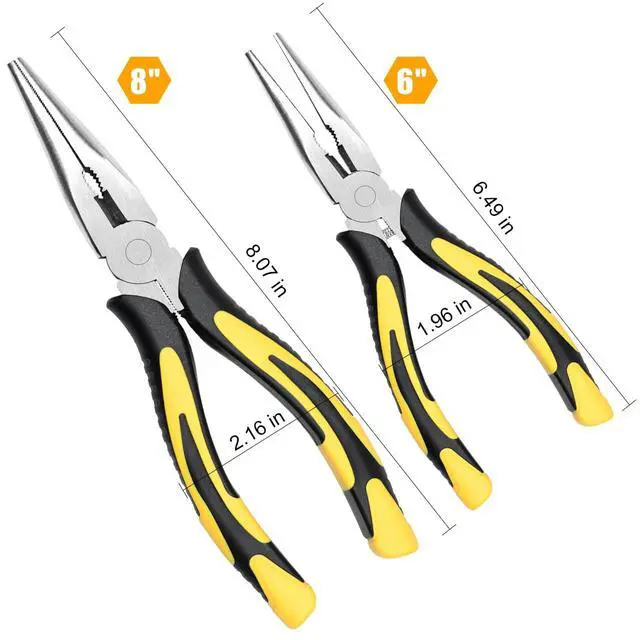 Alt view image 2 of 7 - Long Needle Nose Pliers-6''&8'', with Wire Cutter, 2pcs | Strong Cutting Force,Paper Clamp Precision, High Carbon Steel,Long Nose Cutting Pliers for Home, Fishing, Jewelry, Crafts