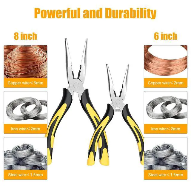 Alt view image 3 of 7 - Long Needle Nose Pliers-6''&8'', with Wire Cutter, 2pcs | Strong Cutting Force,Paper Clamp Precision, High Carbon Steel,Long Nose Cutting Pliers for Home, Fishing, Jewelry, Crafts