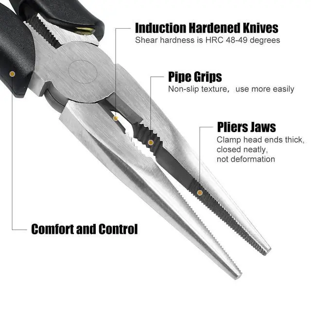 Alt view image 4 of 7 - Long Needle Nose Pliers-6''&8'', with Wire Cutter, 2pcs | Strong Cutting Force,Paper Clamp Precision, High Carbon Steel,Long Nose Cutting Pliers for Home, Fishing, Jewelry, Crafts