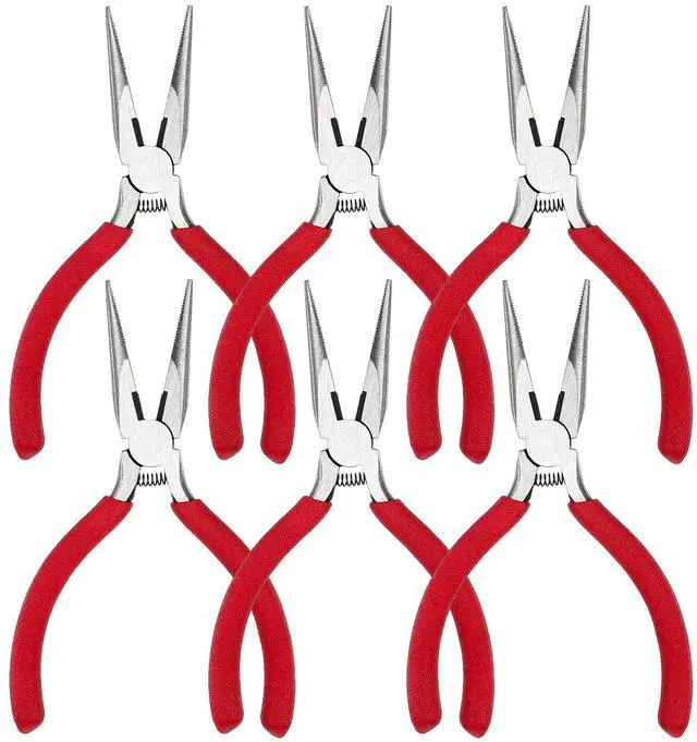 Main image of Needle Nose Pliers 5" Long Nose Pliers Set with Side Cutter and Spring for Cutting Wire Craft Jewelry Making(6 Packs)