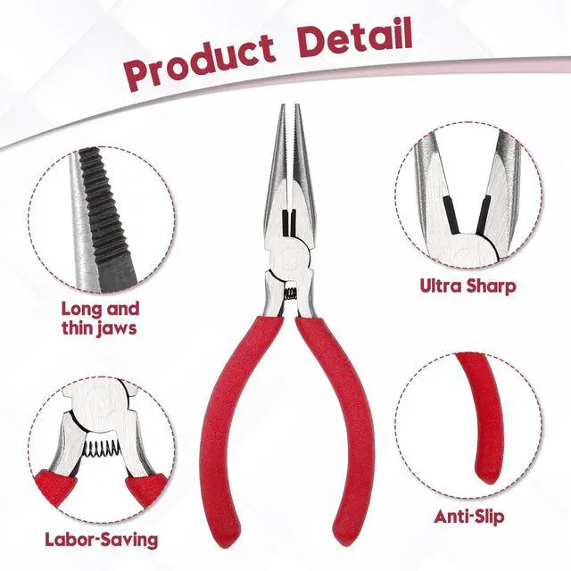 Alt view image 2 of 7 - Needle Nose Pliers 5" Long Nose Pliers Set with Side Cutter and Spring for Cutting Wire Craft Jewelry Making(6 Packs)
