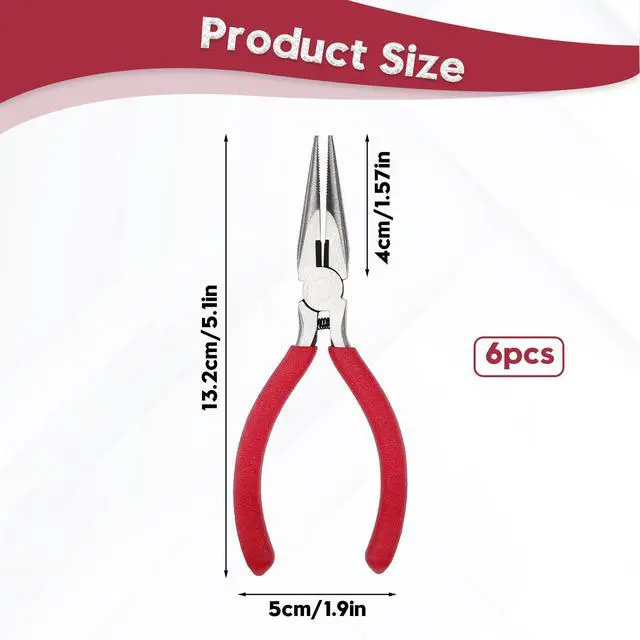 Alt view image 7 of 7 - Needle Nose Pliers 5" Long Nose Pliers Set with Side Cutter and Spring for Cutting Wire Craft Jewelry Making(6 Packs)