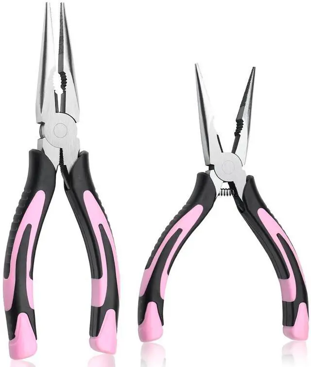 Main image of 2pcs 6& 8 Needle Nose Pliers,Large Soft Grip with Wire Cutter | Pink,Paper Clamp Precision, Heavy-Duty CRV Steel, Long Nose Cutting Pliers for Home, Fishing, Jewelry, Crafts