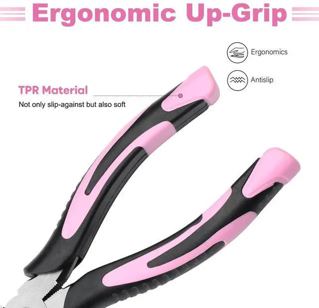Alt view image 6 of 7 - 2pcs 6& 8 Needle Nose Pliers,Large Soft Grip with Wire Cutter | Pink,Paper Clamp Precision, Heavy-Duty CRV Steel, Long Nose Cutting Pliers for Home, Fishing, Jewelry, Crafts