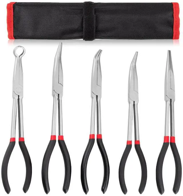 Main image of 5Pcs Bent Nose Pliers 11 Inch Extra Long Needle Nose Pliers Set | Straight, 25°/45°/90° Bent, Circle Nose for Narrow Spaces, Hard to Reach Areas & Precision Work