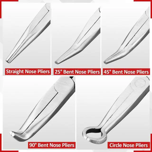 Alt view image 3 of 7 - 5Pcs Bent Nose Pliers 11 Inch Extra Long Needle Nose Pliers Set | Straight, 25°/45°/90° Bent, Circle Nose for Narrow Spaces, Hard to Reach Areas & Precision Work
