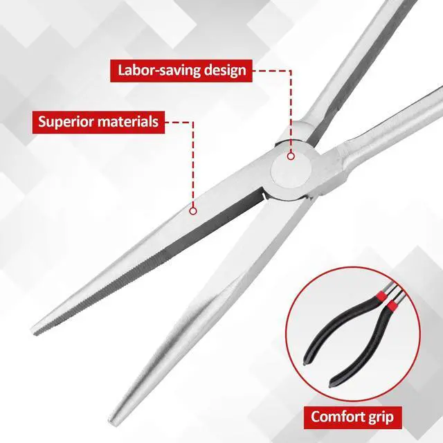 Alt view image 5 of 7 - 5Pcs Bent Nose Pliers 11 Inch Extra Long Needle Nose Pliers Set | Straight, 25°/45°/90° Bent, Circle Nose for Narrow Spaces, Hard to Reach Areas & Precision Work