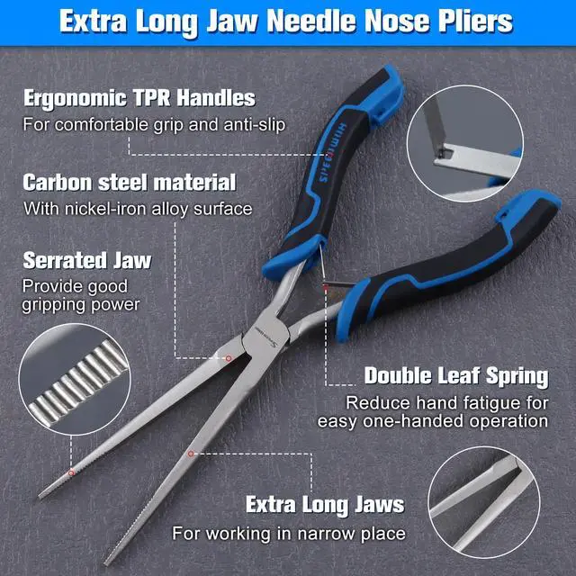Alt view image 3 of 7 - Long Reach Needle Nose Pliers, Extra Long Jaw, Serrated Jaw | Thin Design, Jewelry Making, Wire Bending, Small Object Gripping, Narrow Place Work, Needle Remover Plier