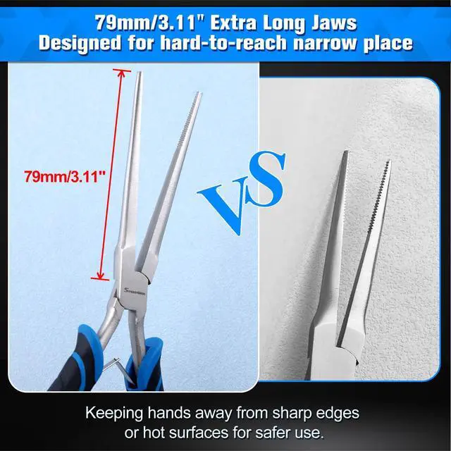 Alt view image 4 of 7 - Long Reach Needle Nose Pliers, Extra Long Jaw, Serrated Jaw | Thin Design, Jewelry Making, Wire Bending, Small Object Gripping, Narrow Place Work, Needle Remover Plier