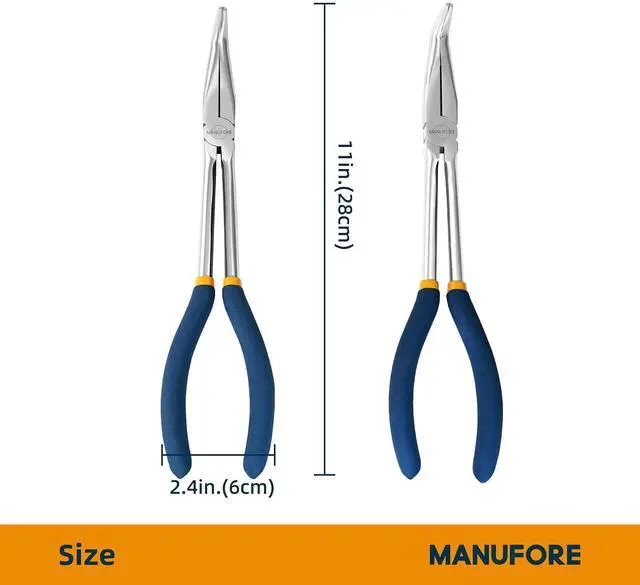 Alt view image 2 of 7 - 11-Inch Long Reach Needle Nose Pliers, Straight, 45° & 90° Bent | 3-Piece Set, Comfort Grip for Better Control, High Carbon Steel, Great for Narrow Tight Spaces, Automotive Repair