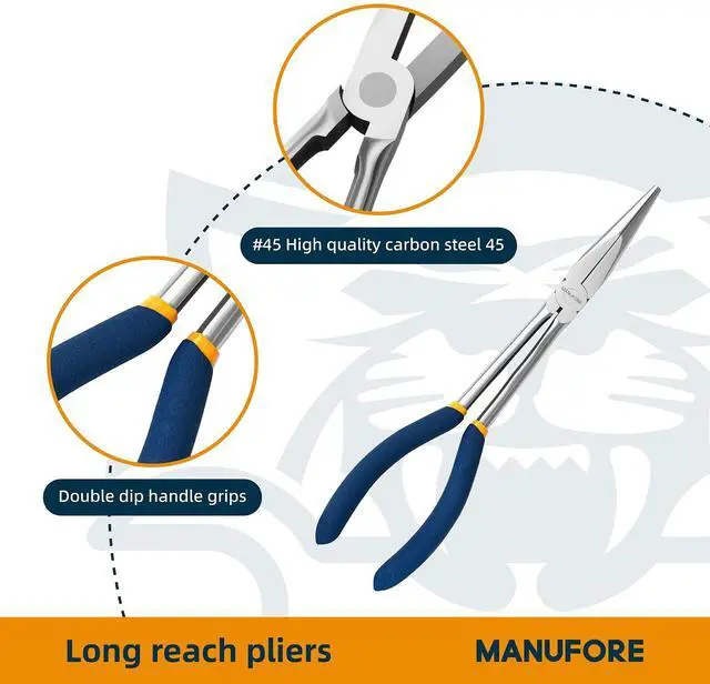 Alt view image 3 of 7 - 11-Inch Long Reach Needle Nose Pliers, Straight, 45° & 90° Bent | 3-Piece Set, Comfort Grip for Better Control, High Carbon Steel, Great for Narrow Tight Spaces, Automotive Repair