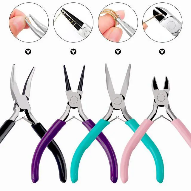 Alt view image 6 of 7 - 4Pcs Jewelry Pliers Set Jewelry Making Pliers Tools Kit Include Jewelry Making Needle Nose Chain Nose Round Bent Pliers Wire Cutter for Bracelet Beading DIY Craft Jewelry Making Supplies