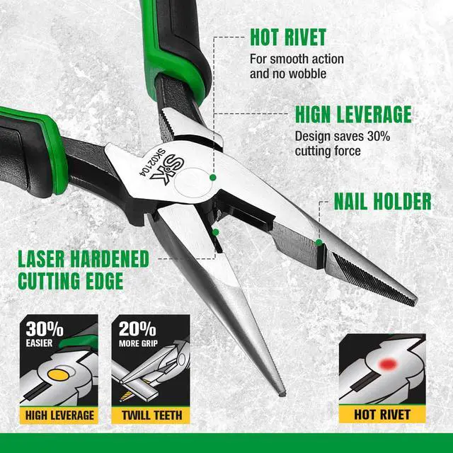 Alt view image 4 of 7 - 8-Inch Needle Nose Pliers, Long Nose Pliers, Twill Teeth & Nali Holder | Laser Hardened Cutting Edges, High Leverage, Hot Rivet, Ergonomic Anti-slip Handle for Comfortable Grip, High Carbon Steel