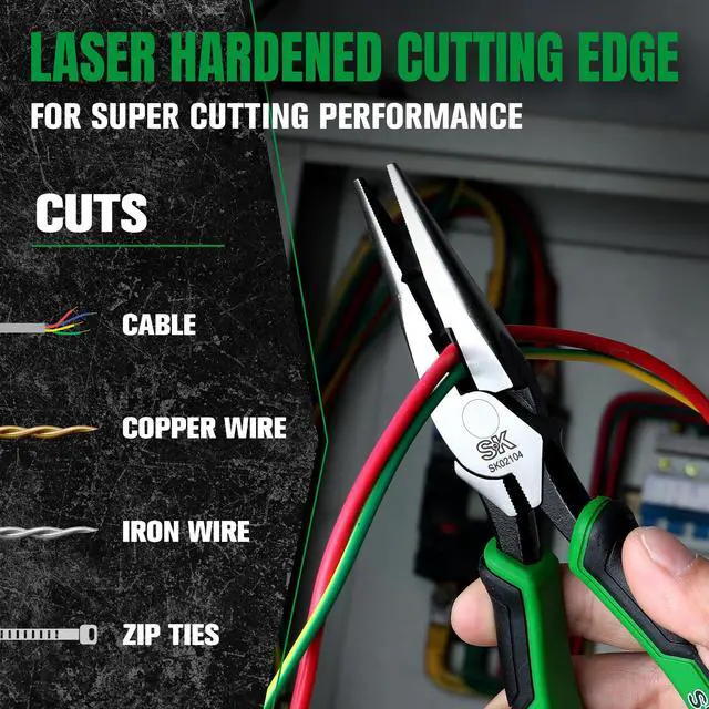 Alt view image 7 of 7 - 8-Inch Needle Nose Pliers, Long Nose Pliers, Twill Teeth & Nali Holder | Laser Hardened Cutting Edges, High Leverage, Hot Rivet, Ergonomic Anti-slip Handle for Comfortable Grip, High Carbon Steel