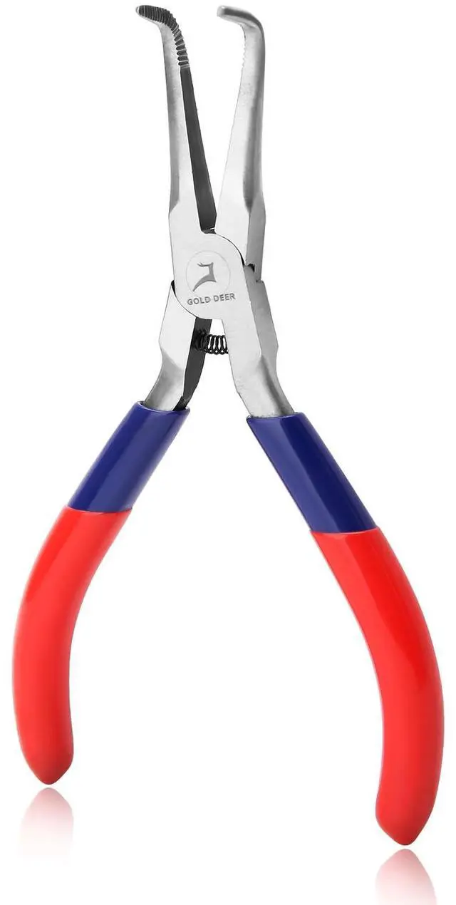 Main image of Bent Needle Nose Pliers with Serrated Jaw | Mini Bent Long Nose, Tweezer Long Nose, Micro Jewelry Pliers, Comfort Grip Handles, For Bending Wire Gripping