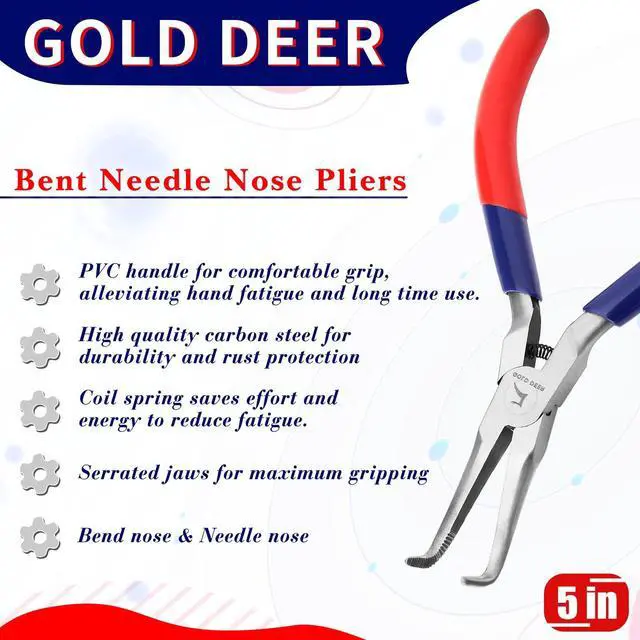 Alt view image 2 of 7 - Bent Needle Nose Pliers with Serrated Jaw | Mini Bent Long Nose, Tweezer Long Nose, Micro Jewelry Pliers, Comfort Grip Handles, For Bending Wire Gripping
