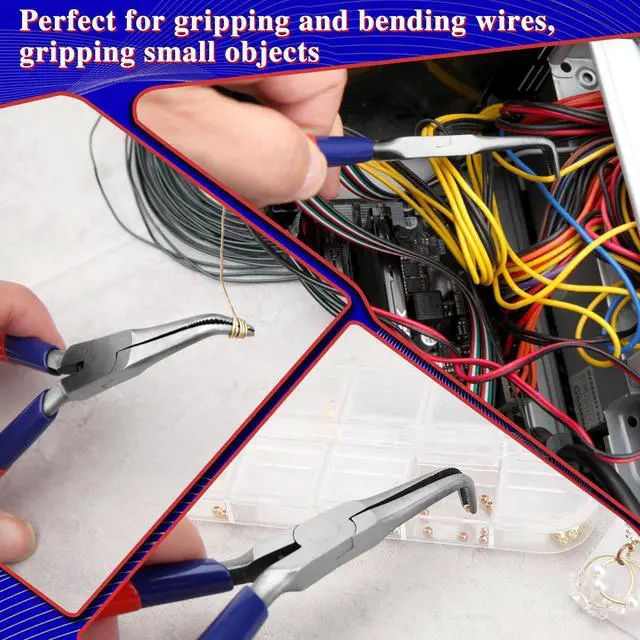 Alt view image 3 of 7 - Bent Needle Nose Pliers with Serrated Jaw | Mini Bent Long Nose, Tweezer Long Nose, Micro Jewelry Pliers, Comfort Grip Handles, For Bending Wire Gripping