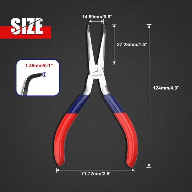Alt view image 6 of 7 - Bent Needle Nose Pliers with Serrated Jaw | Mini Bent Long Nose, Tweezer Long Nose, Micro Jewelry Pliers, Comfort Grip Handles, For Bending Wire Gripping