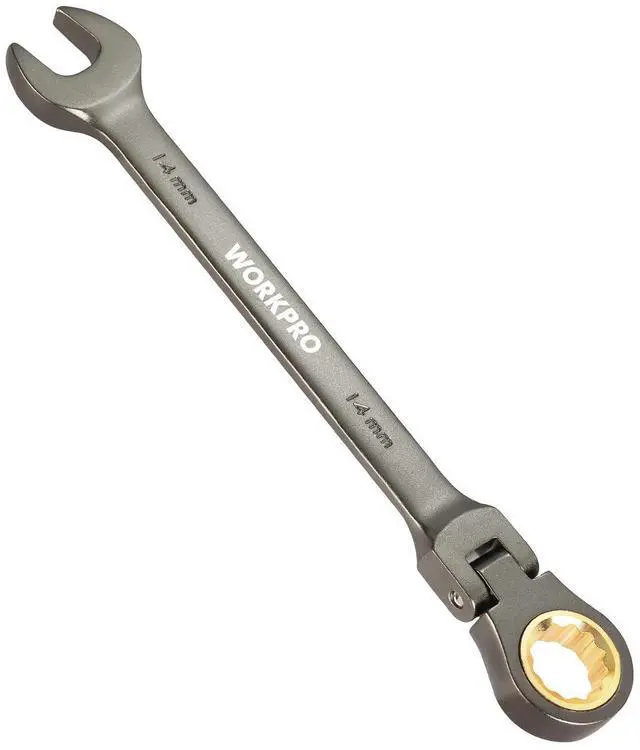 Main image of 14 mm Flex-Head Ratcheting Combination Wrench, Nickel Plating | Cr-V Constructed, 72-Teeth, 12 Point Design, Metric, For Home Improvement, Auto Repairs, Plumbing, Constructions, Machinery