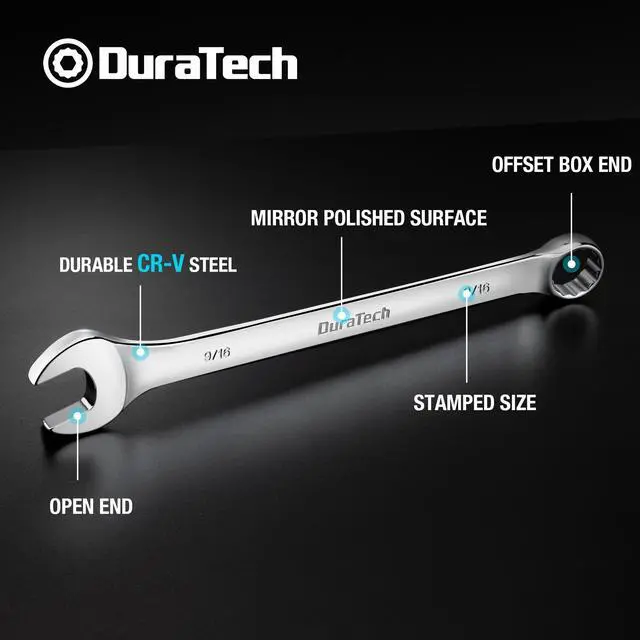 Alt view image 2 of 7 - 9/16" Combination Wrench, SAE | CR-V Constructed, Mirror Polish, 12-Point, 15-Degree Offset