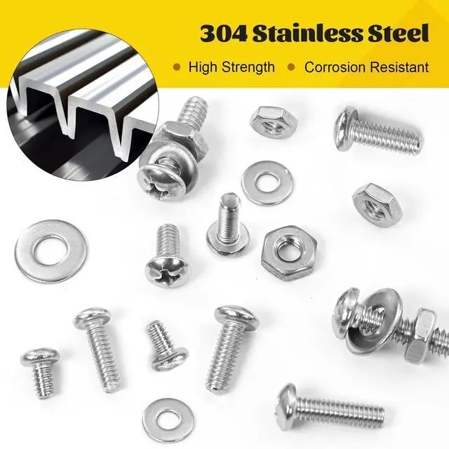 Alt view image 4 of 7 - 358PCS #6-32#8-32#10-24 Pan Head Machine Screws Nuts Assortment Kit | 1/4'', 3/8'', 1/2'', 5/8'', 3/4'', 1'' , Phillips Pan Head Machine Bolts Nut & Flat Washers Assorted Set, 304 Stainless Steel