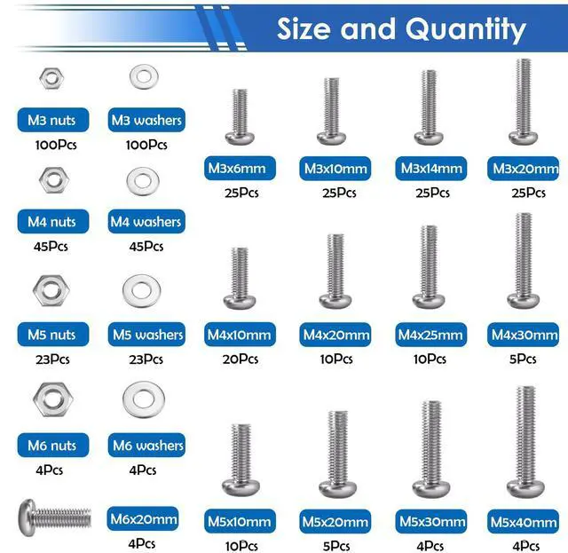 Alt view image 2 of 6 - 516Pcs Nuts and Bolts Assortment Kit 21-Sizes M3/M4/M5/M6 Nut Bolt Washer Assortment Kit for Machinery, Furniture, Automotive, Motorcycle Repairs