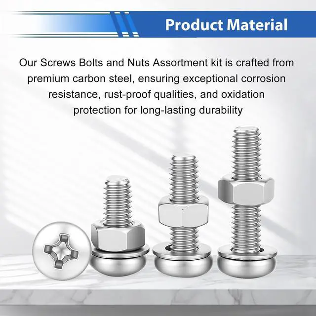 Alt view image 4 of 6 - 516Pcs Nuts and Bolts Assortment Kit 21-Sizes M3/M4/M5/M6 Nut Bolt Washer Assortment Kit for Machinery, Furniture, Automotive, Motorcycle Repairs