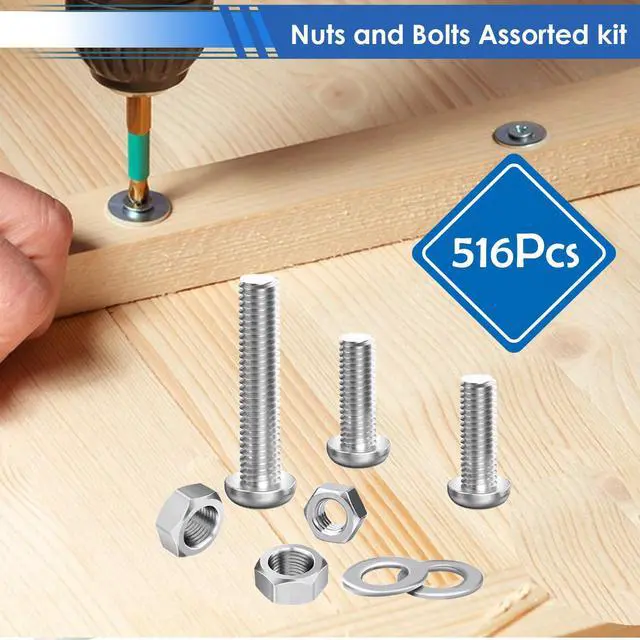 Alt view image 5 of 6 - 516Pcs Nuts and Bolts Assortment Kit 21-Sizes M3/M4/M5/M6 Nut Bolt Washer Assortment Kit for Machinery, Furniture, Automotive, Motorcycle Repairs
