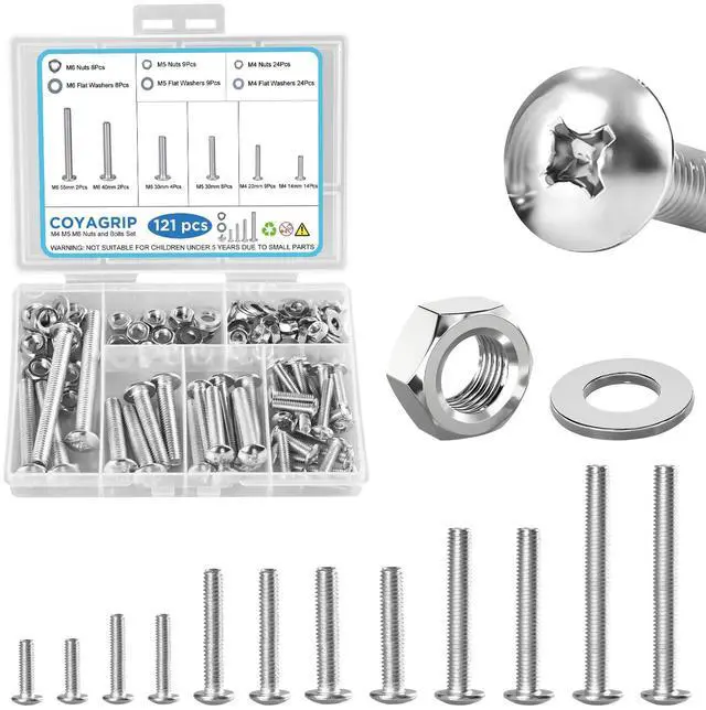 Main image of 121PCS Nuts and Bolts Assortment Kit, M4 M5 M6 Phillips Head Machine Screws Assorted Set with Storage Case, Small Metric Bolts Nuts and Flat Washers Kit