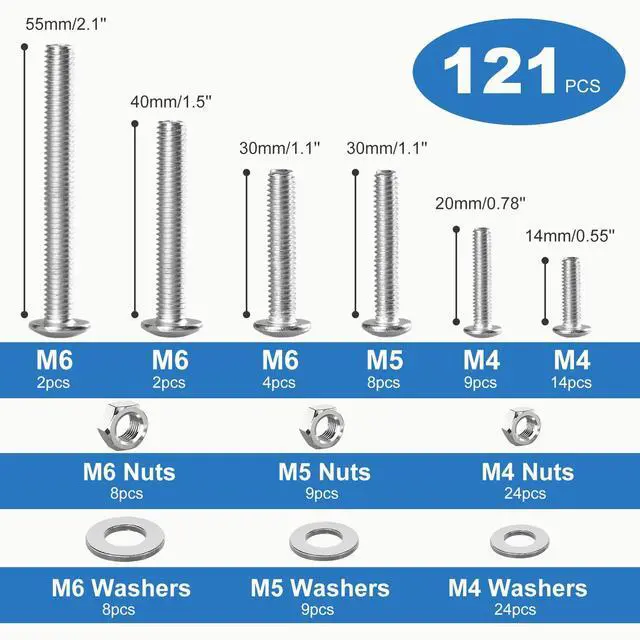 Alt view image 2 of 7 - 121PCS Nuts and Bolts Assortment Kit, M4 M5 M6 Phillips Head Machine Screws Assorted Set with Storage Case, Small Metric Bolts Nuts and Flat Washers Kit