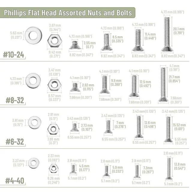 Alt view image 3 of 7 - Nuts and Bolts Assortment Kit, 900 pcs, Stainless Steel | Phillips Flat Head Assorted Nuts and Bolts, Nut Bolt and Washer Assortment