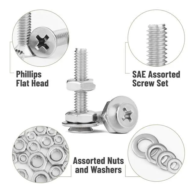 Alt view image 4 of 7 - Nuts and Bolts Assortment Kit, 900 pcs, Stainless Steel | Phillips Flat Head Assorted Nuts and Bolts, Nut Bolt and Washer Assortment