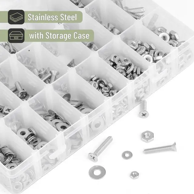 Alt view image 5 of 7 - Nuts and Bolts Assortment Kit, 900 pcs, Stainless Steel | Phillips Flat Head Assorted Nuts and Bolts, Nut Bolt and Washer Assortment