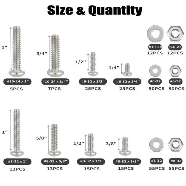 Alt view image 3 of 7 - 351Pcs Machine Screws Nuts and Bolts Assortment Kit, # 6-32# 8-32# 10-24 Phillips Pan Head Assorted 304 Stainless Steel Bolts Nuts Flat Washers Bolts with Case